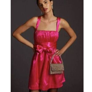 Anthropologie Maeve Fuchsia Satin Dress